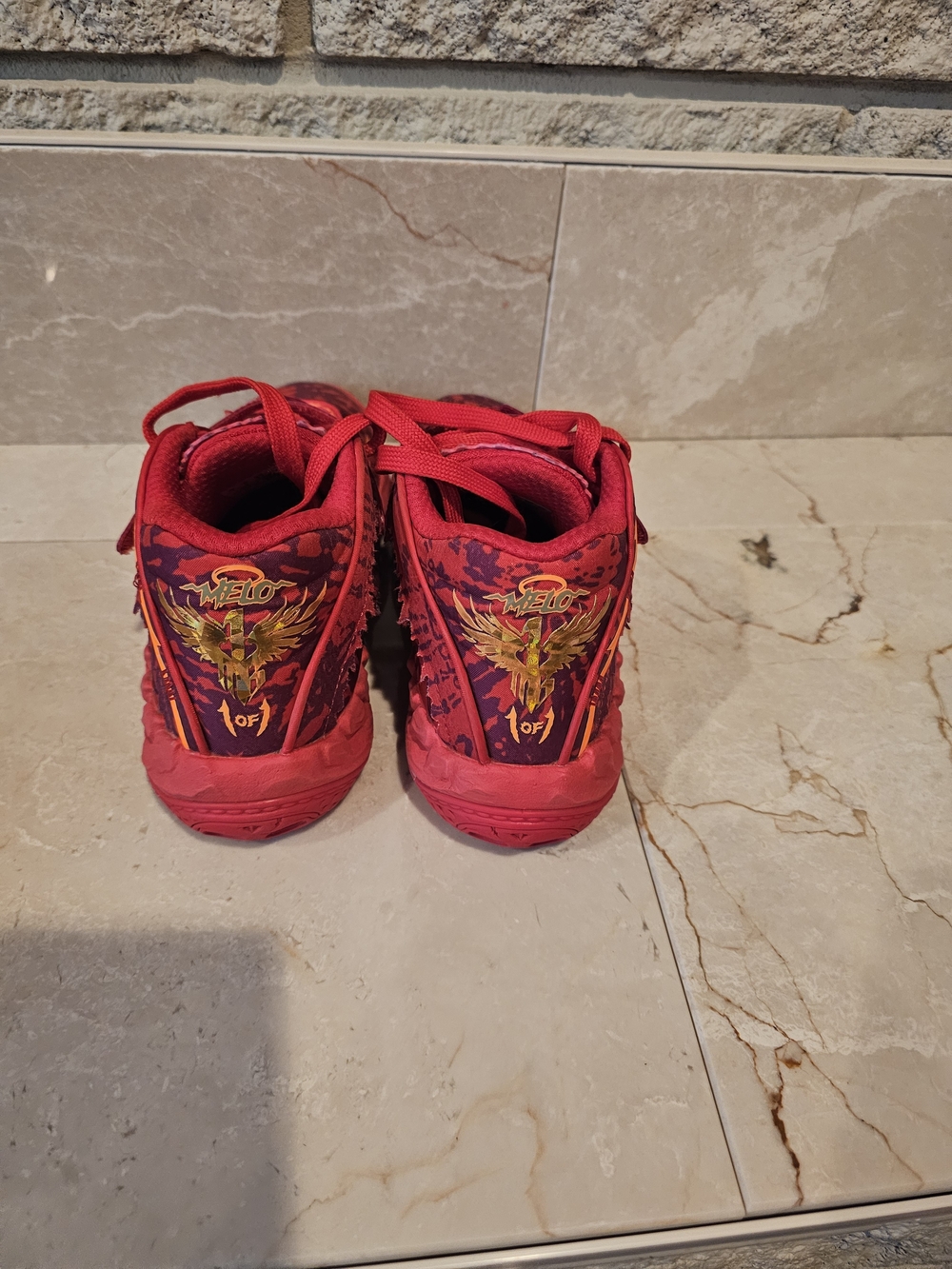 Puma Kids Red Sneakers with Gold Wing Graphic